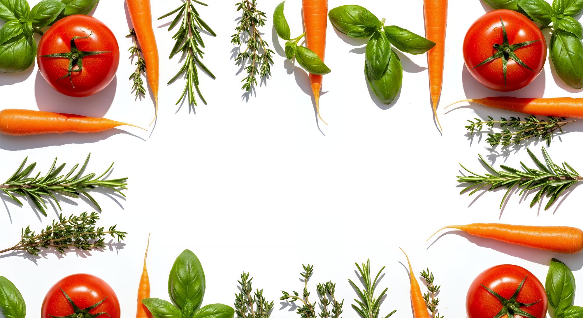 Seasonal vegetables and herbs arranged